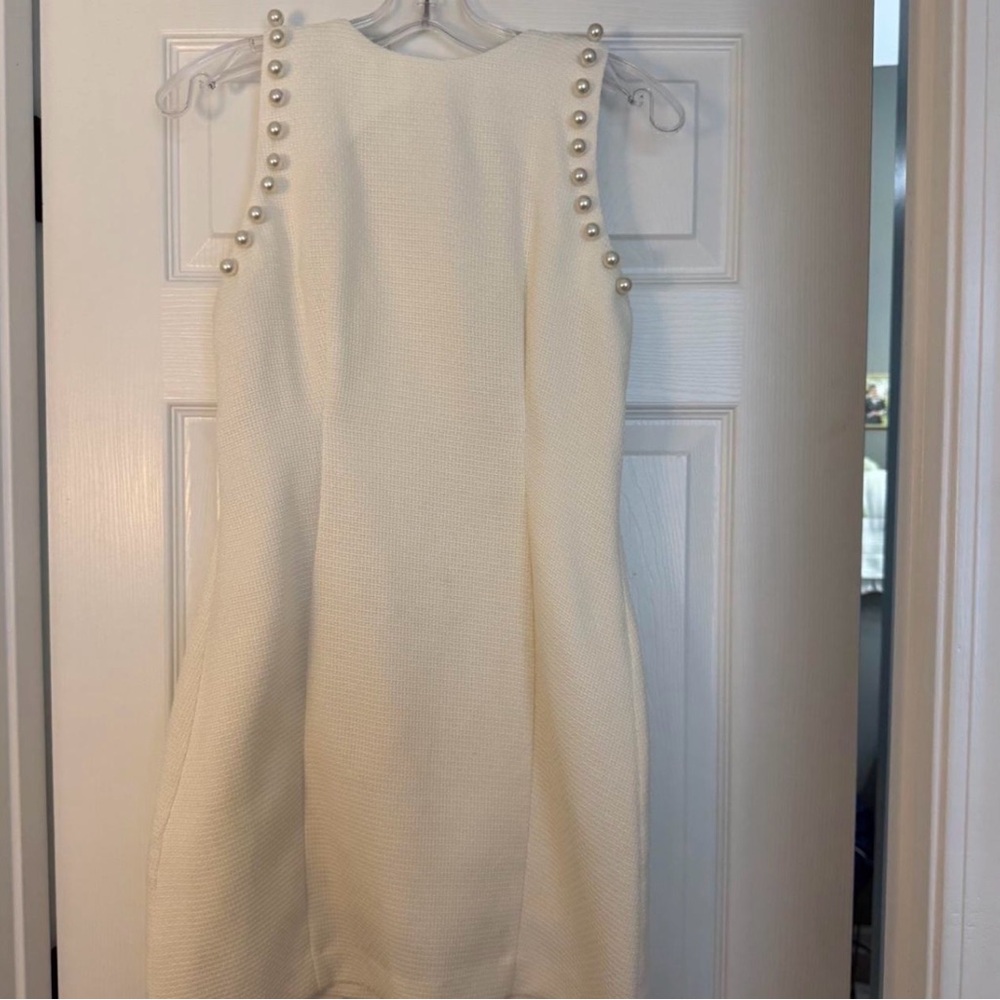 Entro Cream Mini Dress with Pearl Details
